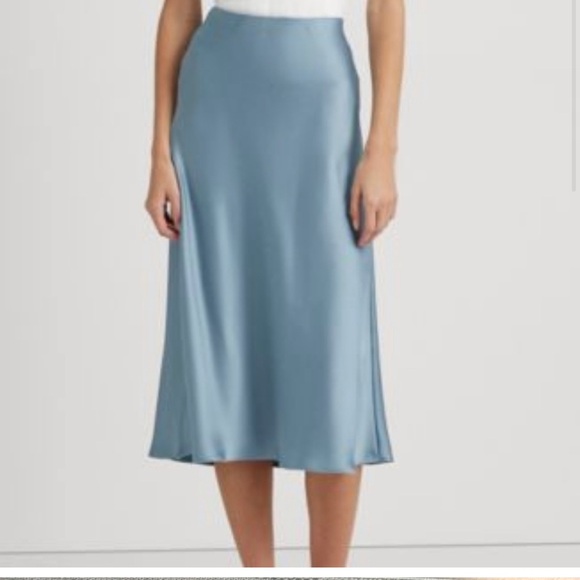 Lauren Ralph Lauren Satin Midi Skirt in Blue - Picture 1 of 7